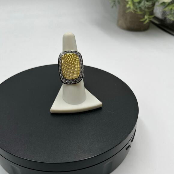 Sterling Silver Vermeil Signed Spider Web Weave CZ Pave Ring Sz 7.5 New - Picture 2 of 11